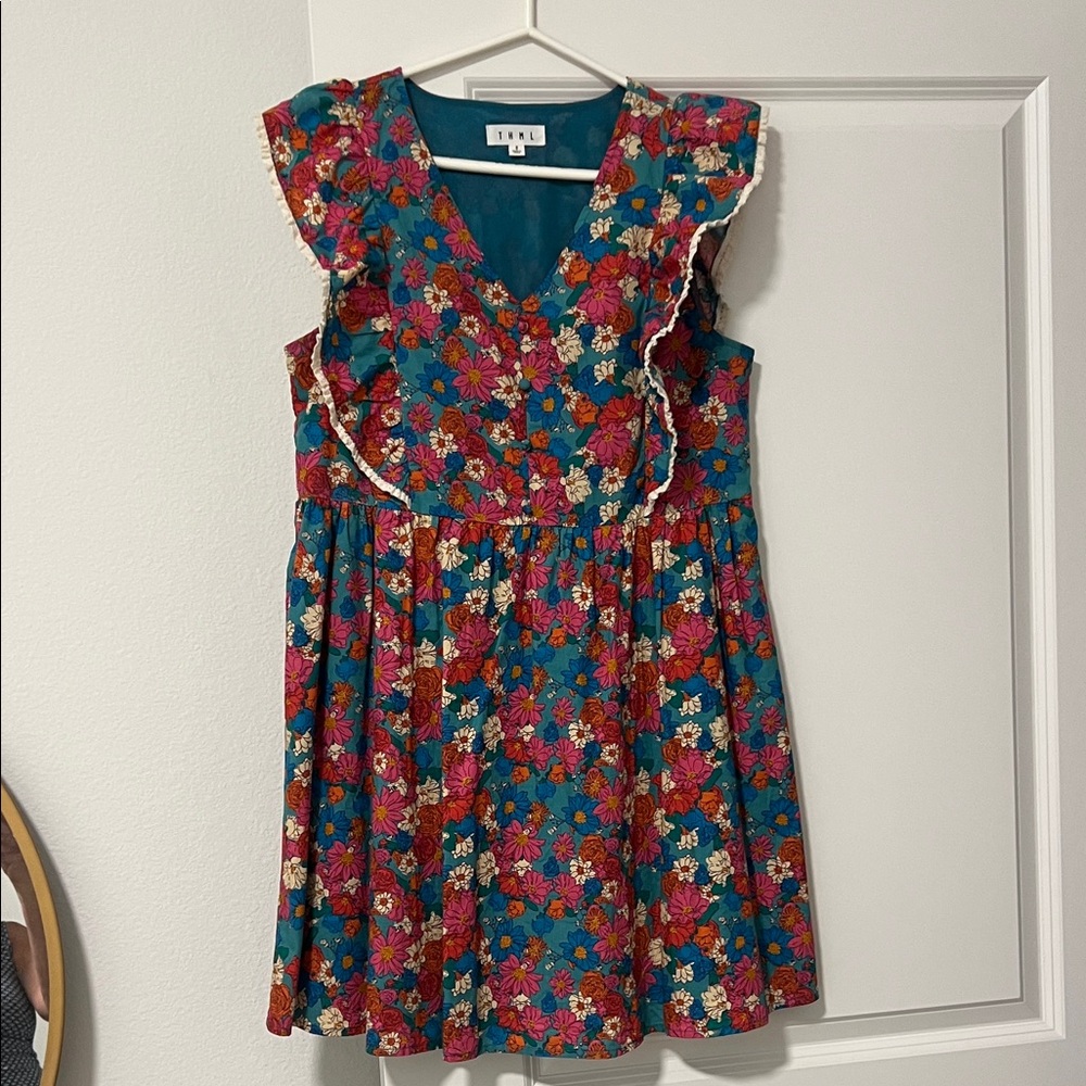 THML Floral Mini Dress in Teal and Red